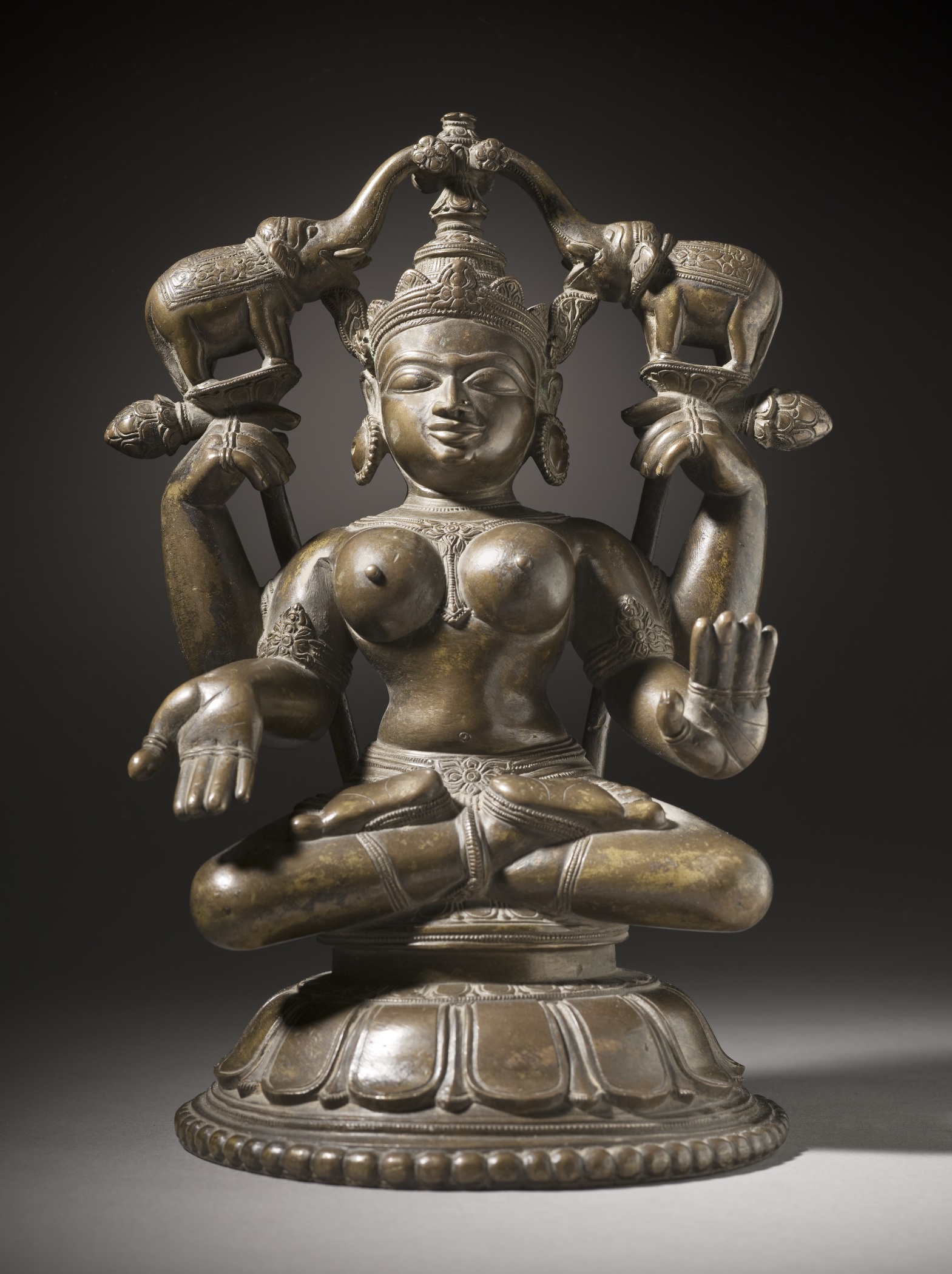 Shri Lakshmi Lustrated by Elephants (Gaja-Lakshmi) India, Odisha (Orissa), 18th century Sculpture Brass